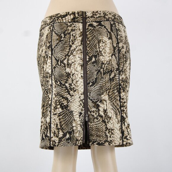 Cache Sz 8 Brown Tan Reptile Print Lined Zipper Polyester Spandex Skirt - Picture 7 of 16